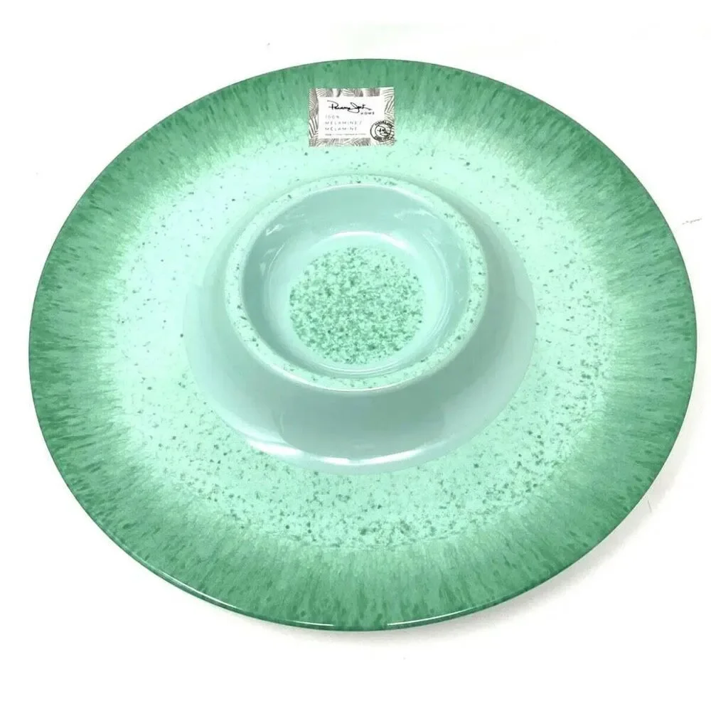 NWT Panama Jack Home Big Green Swirl Melamine Serving Tray Chip & Dip Platter